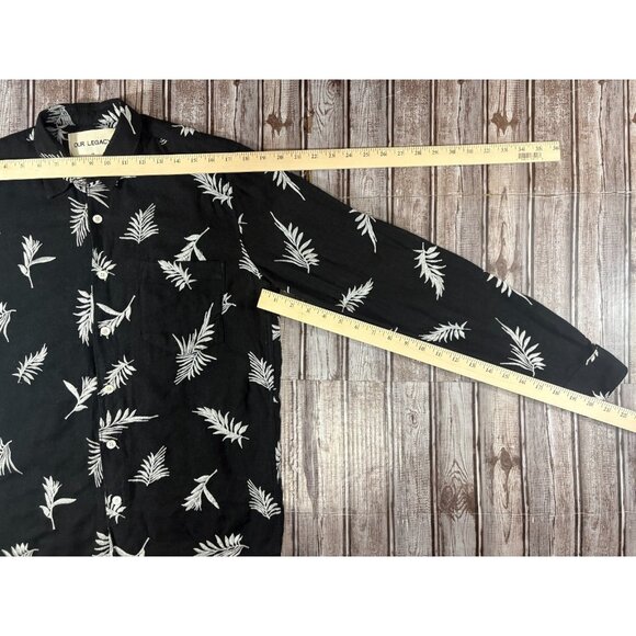 Corridor NYC wool blend Embroidered leaf shirt color black white size 46 US 2XL - Picture 5 of 7